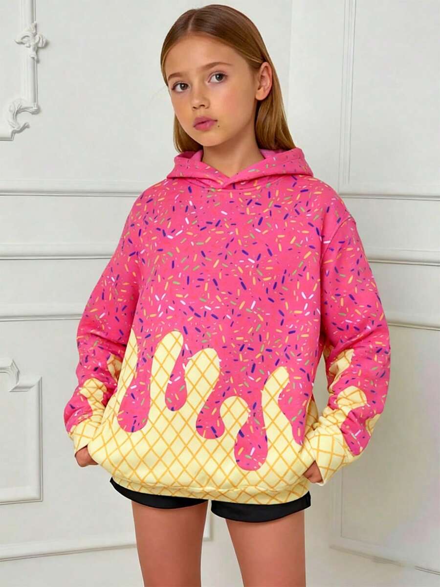 Youth/Kids Ice Cream Hoodies Sweatshirts Casual Comfort Tops Autumn Fashion Clothing 2025 Cute Clothes - Hồng - Xem 1