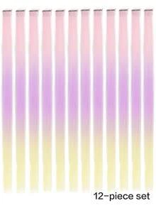 12 Pieces Colorful Long Straight Hair Dazzling Ladies Colored Hair Pieces For Weaving Headpieces Hair Braid Tool Length 50cm/20 Inches (With BB Clips) - 彩色 - 查看 17
