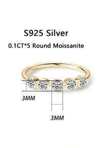 1 件女士结婚戒指，泡泡花戒指，1.8 克 925 纯银，0.1 克拉 * 5 颗莫桑石，波西米亚宫廷风格，奢华订婚/婚礼/周年纪念/情人节礼物，附有莫桑石证书和精美礼品盒