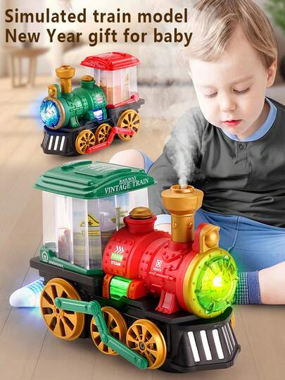 Electric Steam Train Toy With Steam Locomotive, Smoke, Lights And Sound Effects Collision Truck, 360 Degree Rotating Christmas Train Truck Toy, Suitable For Birthday Gifts Of Boys And Girls Aged 1-6