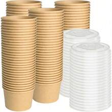 Premium 120-Pack 8oz Disposable Paper Cups With Lids, Versatile Dessert Bowls For Ice Cream, Yogurt, Parfait, Soup, Or Salad, Bulk Party Supplies For Catering, Cafes, Bakeries, Or Home Use, Convenient And Hygienic Serving Solution For Any Occasion. - 120-帶蓋 - 查看 1