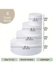 1pc Round White Foam Cake Models For Decorating And Making, Baking Display, Wedding Cake Design, Birthday Cake, Christmas Party Cake Or Dried Flower Decoration Arrangement, Valentine'S Day, Easter And Other Holiday Party Cake Decoration - Multicolor - View 3