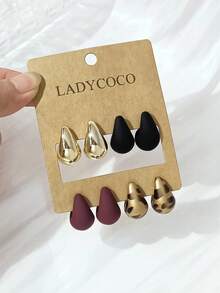 LADYCOCO 4 Pasang Anting Bentuk Tetesan Air Mata yang Modis & Elegan, Cocok untuk Pemakaian Sehari-hari Wanita, Set Aksesori untuk Kencan, Pesta, dan Paduan Gaya Sehari-hari - Setelan multiwarna qp - View 5