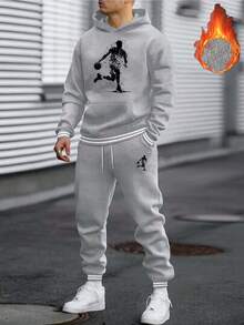 Men's Basketball Print Tracksuit - Autumn/Winter Best Seller, Jacquard Rib-Knit Patchwork Thickened Fleece Casual Sports Set, Hoodie With Drawstring Pants, Suitable For Leisure Sports, Basketball Training, Street Activities, Outdoor Jogging, Fitness Exercises And Daily Wear, Unisex - Grey - View 10