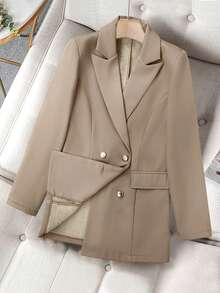 Sacou damă casual pentru navetiști, din material compozit, căptușit cu două rânduri de nasturi, lungime medie, mânecă lungă, iarnă