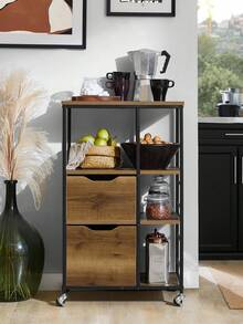 SoBuy Kitchen Trolley Cart Kitchen Storage Trolley Serving Trolley White And Natural W53 X D37 X H89cm FKW111-WN - Brown - View 2