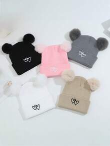 1 pieza Gorra de béisbol de punto con bordado de doble corazón para niños, un sombrero de invierno cálido para niños, adecuado para que las niñas lo usen a diario y como regalo, también adecuado para que los bebés lo usen