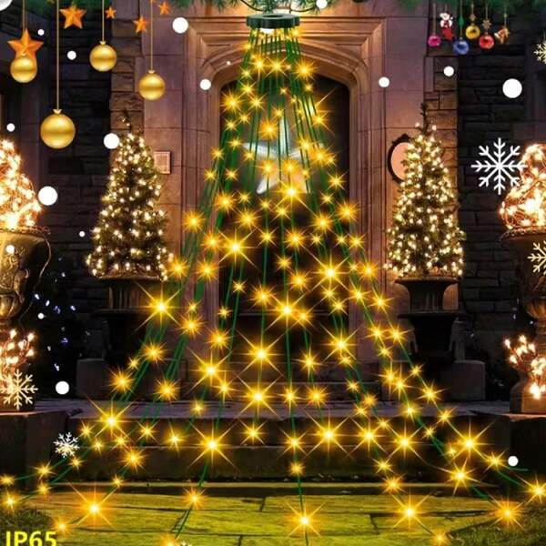 1 Pc 2 M Warm Light LED Christmas Tree Waterfall Lights Usb Model LED Fairy String Waterproof Roof Garden Courtyard Outdoor Wall Decoration Atmosphere Lights String Outdoor Xmas Decorations Use