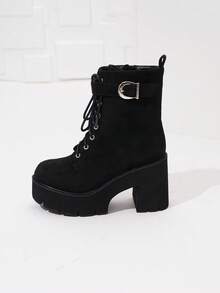 Botas de plataforma de tobillo de moda casual de otoño/invierno para mujer - Negro - Ver 15