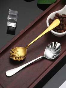 2/6 件不锈钢勺子，贝壳形咖啡勺，适用于糖、冰淇淋和奶酪 - 彩色 - 查看 2