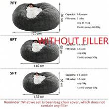 Bean Bag Chair For Adults  Without Filler Fluffy Comfy Giant Round Beanbag Sofa Chair Cover For Stuffed Animal Storage Living Room, 5FT, Dark Grey,23856183 - 深灰色 - 查看 2