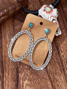 MONLOTTI 西部复古波西米亚风饰品，夸张绿松石耳环，彩色绿松石，红绿松石，多元素女士耳环，时尚耳环，适合牛仔女郎的日常佩戴，送给女士的礼物 - 彩色 - 查看 6