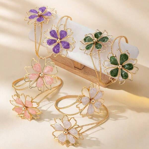 1pc Fashionable Elegant Vintage Open Flower Arm Cuff, Suitable For Daily Gatherings, Valentine's Day Gift, Mother's Day Gift, And Gifts For Family