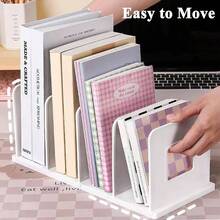 Desk File Sorter Vertical Desktop File Folder Organizer 4 Section Plastic Book Holder Adjustable Shelf Dividers Closet Purse Handbag Mail Binder Organizer Magazine Rack Stand Bookshelf White