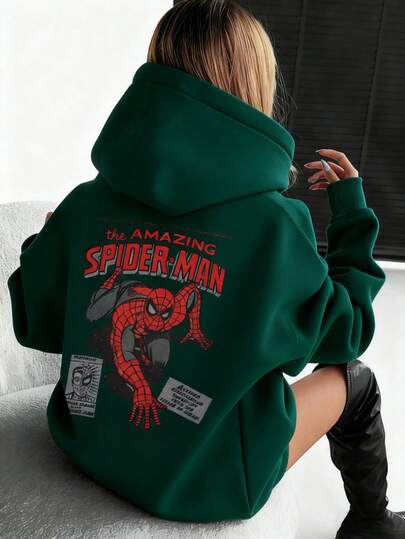 Marvel Ciepłe damskie bluzy z kapturem, sportowe bluzy damskie na jesień i zimę, bluzy z motywem Spider-Mana, bawełniane bluzy damskie, bluzy z kapturem, luźne bluzy na co dzień, modne i uniwersalne, w mrocznym stylu gotyckim, seksownym stylu Y2K, słodkim dziewczęcym stylu, do domu/sportu/styl preppy, miękkie i przewiewne bluzy na wyjścia, bluzy z długim rękawem na zimną pogodę, bluzy z okrągłym dekoltem, zielone bluzy na festiwale