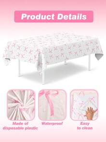 1件/3件装粉色蝴蝶结PE桌布，粉色蝴蝶结主题一次性防水桌布，粉色生日装饰，生日，婚礼，节日派对，家居活动装饰桌旗，厨房餐桌橱柜吧台台面礼品桌布，家居装饰，桌面装饰，户外露营野餐桌布，易清洁桌布套装，派对礼品 - 粉紅色蝴蝶結 - 查看 9