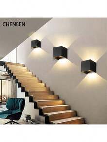 LED Wall Light, Square Up & Down Lighting Outdoor Wall Lamp, Waterproof Porch Light For Home Decor, Suitable For Outdoor Patio/Yard/Garden/Stairway/Street/Living Room/Bedroom/Kitchen/Bathroom/Hallway/Corridor, Choose Material As Needed - Đèn tường LED vuông chống nước - Xem 7