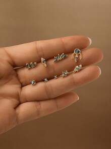 1 件装小巧天然苔藓玛瑙平背耳钉 925 纯银螺丝耳钉耳钉耳钉耳屏软骨穿孔珠宝女士礼物