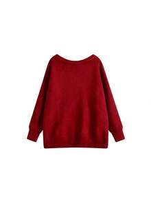 复古美式慵懒露肩毛衣，宽松针织上衣，女士秋冬春季款 - 紅色 - 查看 5