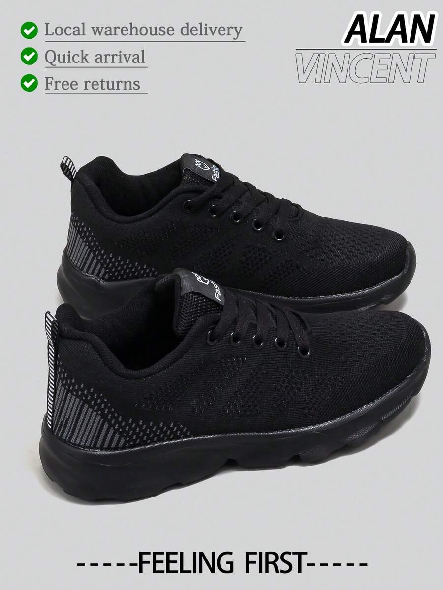 Alan Vincent[Free Returns And Exchanges][Local Delivery][Quick Arrival]Ladies' New Casual Sports Shoes  Women's Shoes Breathable Fashionable Women's Shoes Black Sneakers Light And Cute Suitable For Running And Fitness Box Packaging - 黑色 - 查看 1