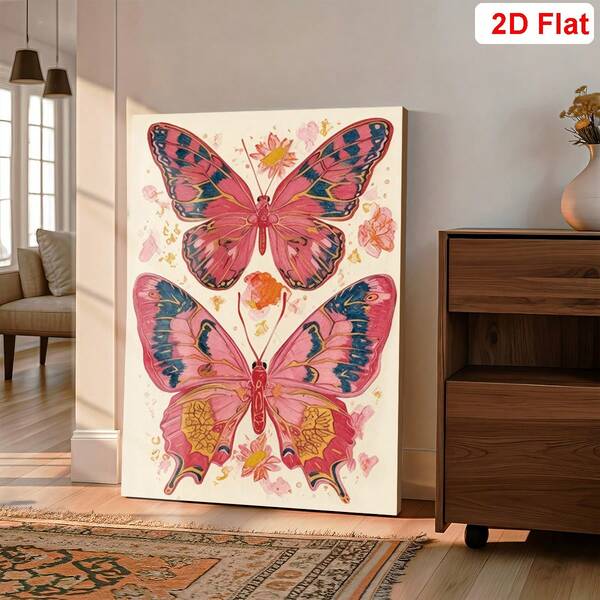 Extra Large Pink Dopamine Series Colorful Butterfly Print Canvas Art - Butterfly Y2K Aesthetic Poster Pink And Orange Preppy Wall Art Cute Room Decor For Teens, Maximalist Apartment Decor Funky Art Print Girly,For Home Office Living Room Bedroom Decor -Framed Wall Hanging Poster - Indoor & Outdoor Use - Perfect Gift For Art Lovers