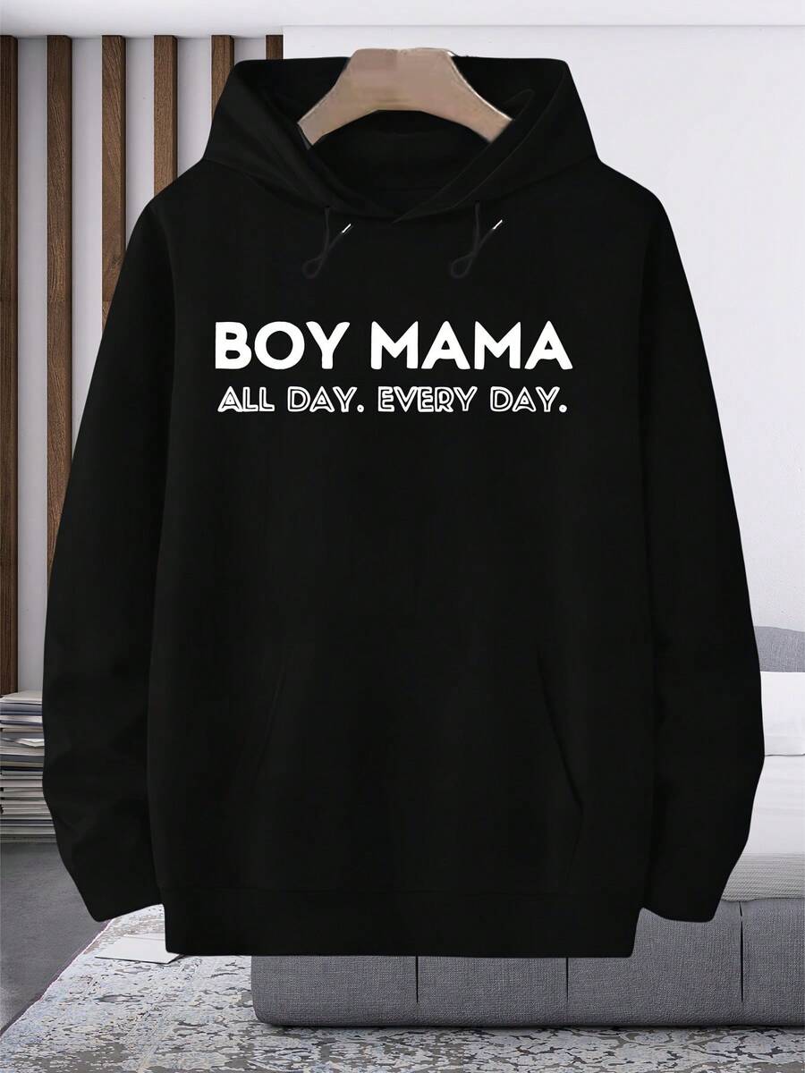 Men Letter Print High Street Fashion Creative Printed Hooded Jacket Hip Hop Autumn Winter Casual Hip-Hop Student Sweatshirt Men Size S-3XL - Black - View 1