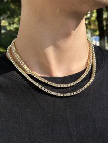 1 件男士时尚男士网球链项链，嘻哈风格闪亮水钻首饰，男士礼物 - 網球鏈 - 查看 6