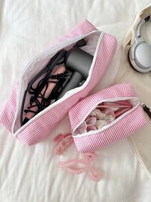 Bow Pattern Pink And Cute Quilted Makeup Bag,Hair Tool Pouch Organizer Bag,Large Capacity Travel Floral Cosmetic Bag Cute Pouch, Makeup Brushes Storage Bag For Women Make Up Bag Makeup Pouch Toiletry Bag Wash Bag Travel Essential Cruise Essentials Vacation Essentials For Men Women - Multicolor - View 5