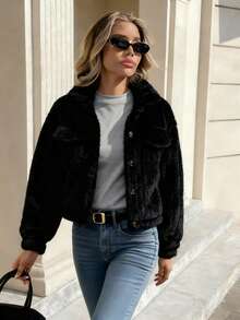 Winter Solid-Coloured Jacket Thickened Warm Long-Sleeved Cotton Jacket Cold Weather Clothing Fashion Classic Korean Style - Black - View 1