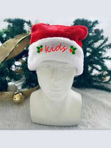 短款毛绒圣诞帽，适合全家佩戴，高端时尚。圣诞节期间，父母和孩子都可以佩戴。刺绣圣诞帽装饰。圣诞家居装饰，圣诞礼物，圣诞装饰品 - 紅色 - 查看 5