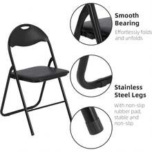 Set de 4 Sillas Plegables Negras con Asiento Acolchado, Estructura Metálica y Pies Antideslizantes, Sillas Apilables para Oficina, Recepción, Eventos, Conferencias o Juegos - Negro - Ver 7