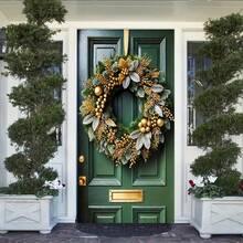 1 Stück Festlicher Goldener Weihnachtskranz, ein luxuriöser Kranz-Dekor mit zarten goldenen Beeren- und Blattdetails, ein auffallender Türhänger, geeignet für Haustüren, Veranda-Dekorationen und Party-Hintergründe, perfekt für Weihnachtsfeiern, Feiertage und winterliche Festlichkeiten (90x180cm).