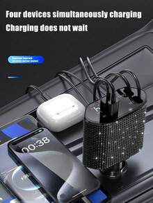 1pc Shiny Rhinestone Car Charger, Fast Charging USB Type-C Car Phone Charger, Diamond Adapter, Compatible With Phones, Dashcams, GPS And Other Devices, Ideal Gift For Men And Women On Holidays/Birthdays - Multicolor - View 32