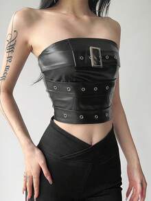 Top brillante con hombros descubiertos y espalda descubierta - Negro - Ver 3