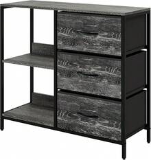MU:4LIFE Organizador Cajonera De 3 Cajones y 3 Estante de Almacenamiento para Hogar Y Oficina, Organizador De Estructura Metal y Cajones De Tela Lino Poliéster y Tela No Tejida (Blanco crema) - Roble Negro - Ver 13