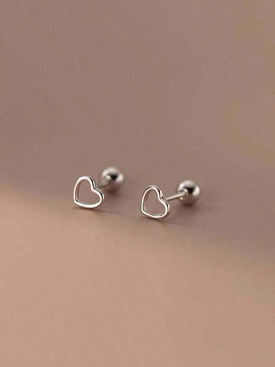 1 Pair Delicate And Unique Hollow Heart Stud Earrings For Women – Screw Back Design Ideal For Cartilage Piercings – Lightweight, Comfortable, And Stylish Jewelry Perfect For Daily Wear, Parties, And Special Occasions - 黃金 - 查看 1