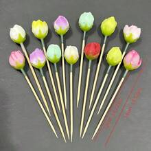 Stuzzicadenti decorativi con fiori di rosa, frutta e fiori artificiali, bastoncini per dessert per feste di compleanno, matrimoni, pomeriggio in casa, accessori da tavola artistici