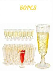 1/5/10pcs Reusable Champagne Flutes, Gold Glitter Plastic Champagne Glasses, Cocktail Cups, Wedding Toasting Flutes, Party Bar Cocktail Glasses, Bulk Gold Plastic Cups, Elegant Party Beverage Cups, For Party, Wedding And Large Events Back To School Season - Multicolor - View 14