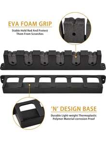 MMSZHL Soporte Horizontal para Cañas de Pescar, Estante de Almacenamiento Negro para 6 Cañas con Protección de Espuma EVA, para Cochera, Barcos y Actividades de Pesca - Negro - Ver 3