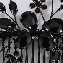 QY- Bridal Black Crystal Hair Comb Flower Wedding Hair Side Comb Vintage Black Flower Crystal Rhinestone Hair Pieces For Bride Floral Headpieces Hair Accessories For Women Flower Girl Festival -6108 - 如圖 - 查看 4