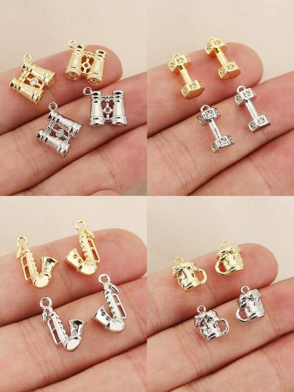 10 DIY Handmade Semi-Finished Fashion Geometric Multi-Style Jewellery Pendants Made Of Copper With 18K Plating, Exquisite And Stylish, Suitable For Pairing With Any Jewellery