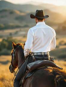 Camisa negra resistente y versátil para hombres, que desbloquea el encanto del vaquero occidental, camisa de manga larga estampada para hombres, y elegante, que enciende el ambiente callejero, otoño - Blanco - Ver 3