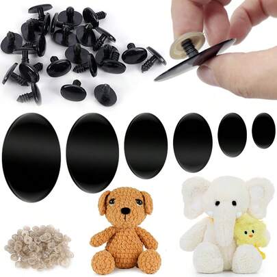 20 piezas de ojos y narices de de plástico, 6 tamaños de forma ovalada con arandelas, adecuados para manualidades de amigurumi, ganchillo, osos de peluche, muñecas y animales de peluche