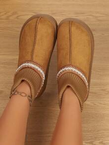 Women's New Winter All-Match Outdoor Snow Boots, Fashionable Holiday Gifts, Beautiful And Simple Outdoor Plush Shoes, Plush Inlaid Flat Bottom Large Size Round Toe Slip-On Shoes - 棕色 - 查看 1