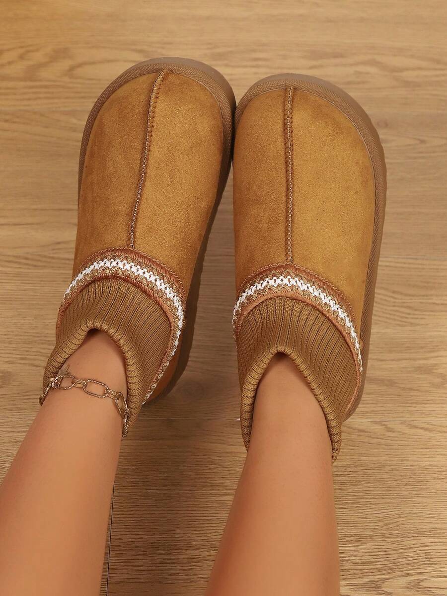 Women's New Winter All-Match Outdoor Snow Boots, Fashionable Holiday Gifts, Beautiful And Simple Outdoor Plush Shoes, Plush Inlaid Flat Bottom Large Size Round Toe Slip-On Shoes - 棕色 - 查看 1