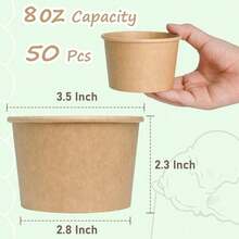 Premium 120-Pack 8oz Disposable Paper Cups With Lids, Versatile Dessert Bowls For Ice Cream, Yogurt, Parfait, Soup, Or Salad, Bulk Party Supplies For Catering, Cafes, Bakeries, Or Home Use, Convenient And Hygienic Serving Solution For Any Occasion. - 50 Pcs - 查看 2