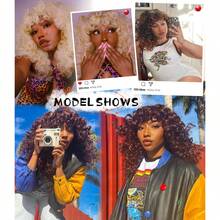 18-Inch Synthetic Curly Wig With Bangs, Fluffy Christmas Wig For Women, Heat Resistant Cosplay Wig - Brown Ombre - View 7