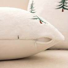 Fluffy Christmas Tree Embroidered Pillow Covers Set, Soft White Plush Cushion Cases For Winter Home & Holiday Room Decor, 18x18" (Covers Only) - 白色 - 查看 5