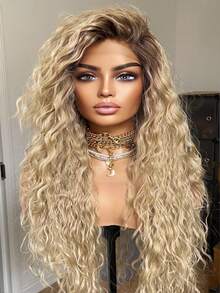 Remy Human Hair 13x4 HD Deep Wave Lace Front Wigs Human Hair Free Part Brazilian Ash Blonde Ombre Curly Wig Human Hair 250 Density With Baby Hair Ombre Hair Natural Hairline Glueless Wigs For Women Long Human Hair Lace Wig - 根染&漸變色 - 查看 4
