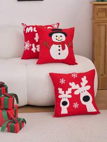 1 pieza Cojín decorativo de Navidad, Funda de cojín con diseño de reno y copos de nieve, Adecuado para sala de estar, dormitorio, decoración de 4 estaciones ¡Feliz Navidad!